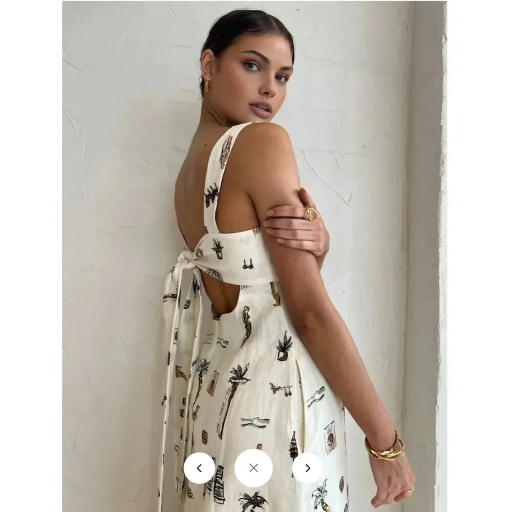 Commense Tropical Print Knotted Long Dress SZ L - Picture 3 of 4